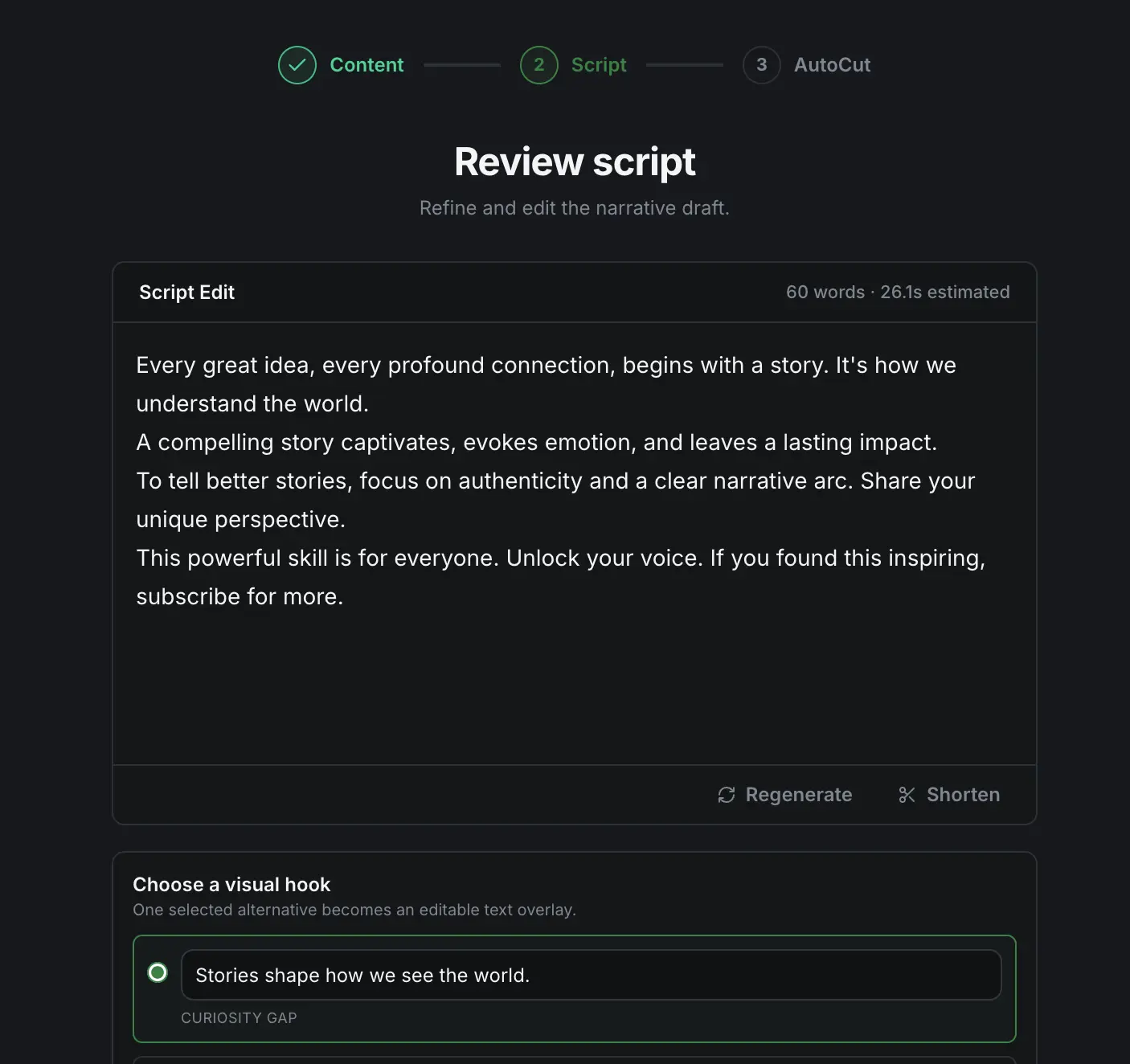 Reviewing an AI-generated script in MoMoCut