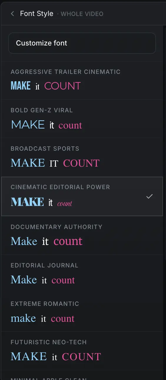 MoMoCut editorial typography system selector