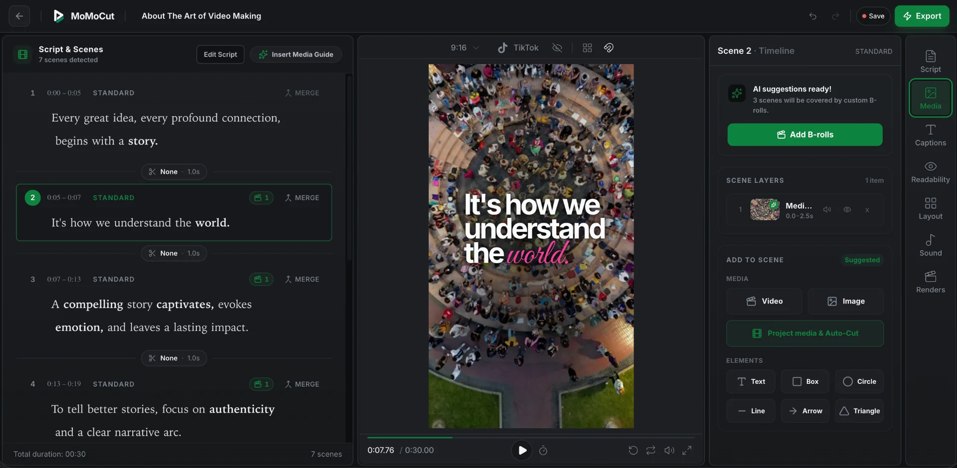 MoMoCut AI media suggestions