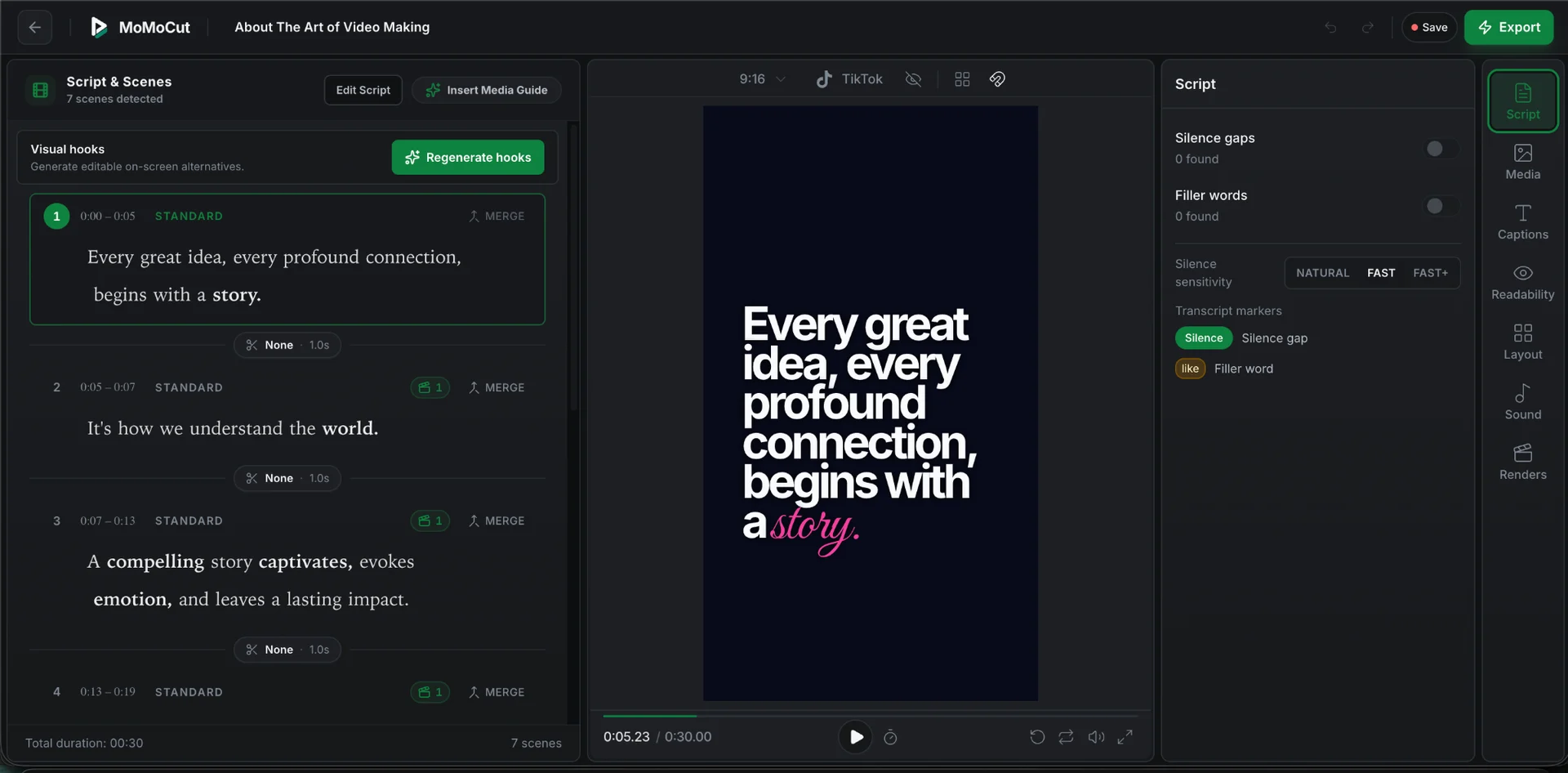 MoMoCut script and scene editor
