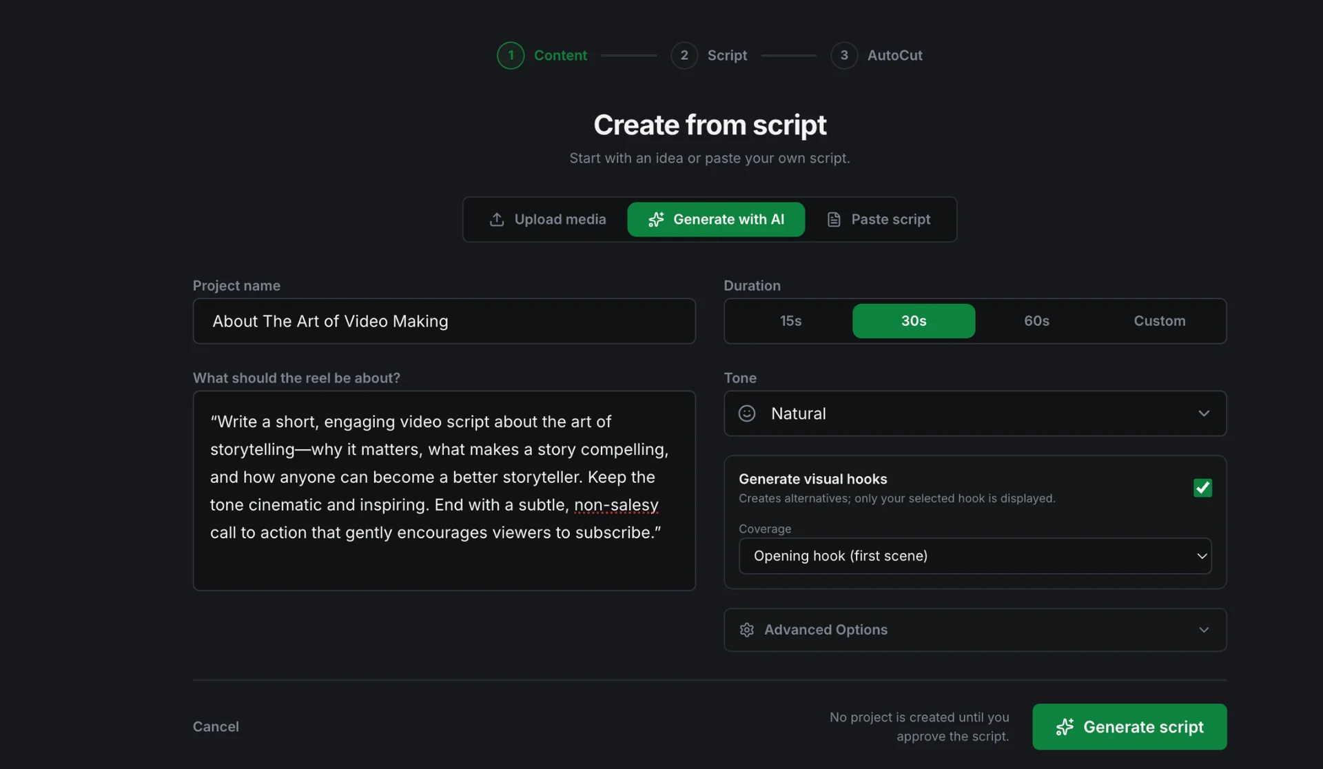Create a MoMoCut reel from an idea or script